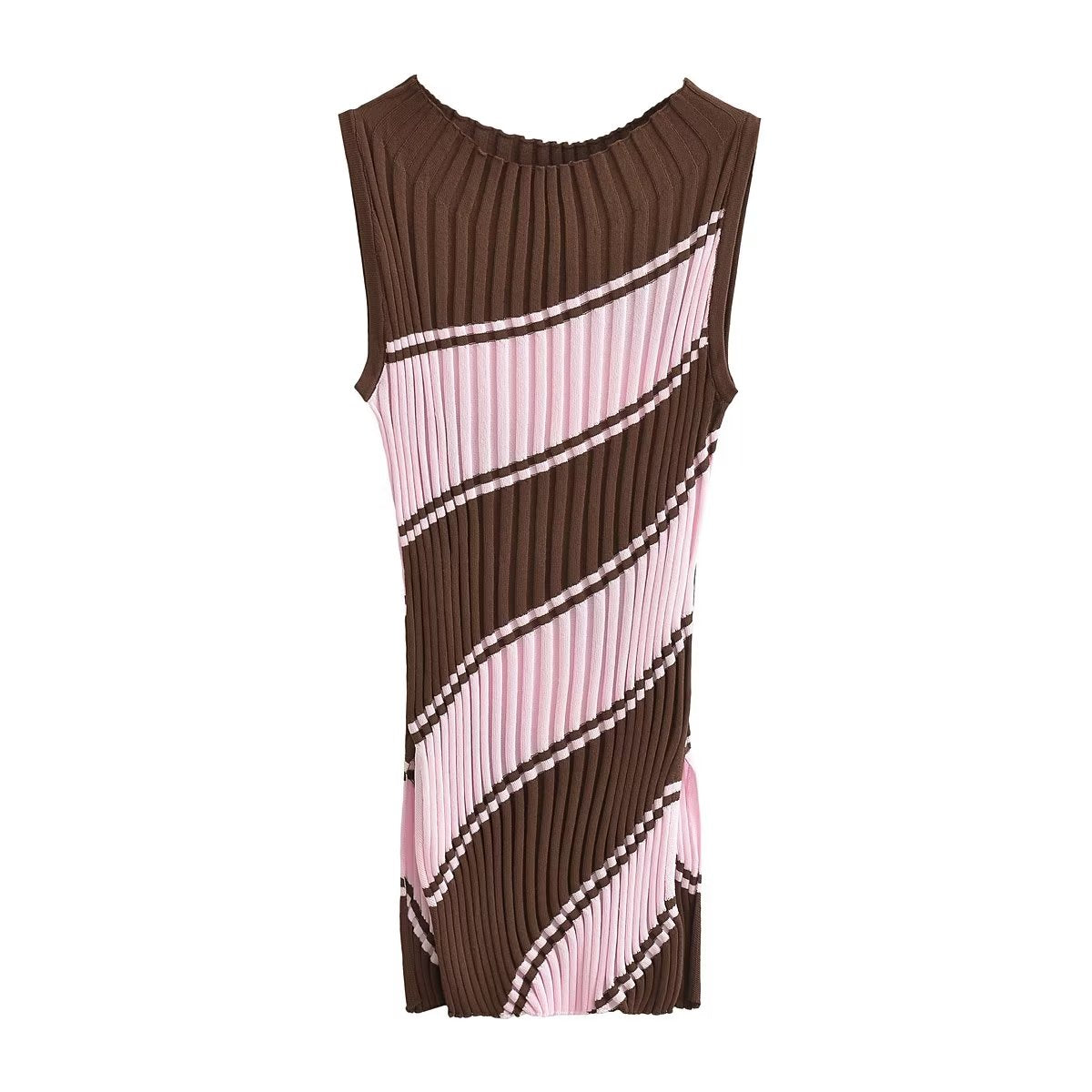 Spring Summer Women Clothing All Matching Contrast Color Pit Pattern Sleeveless Slim Thin Knitted Top