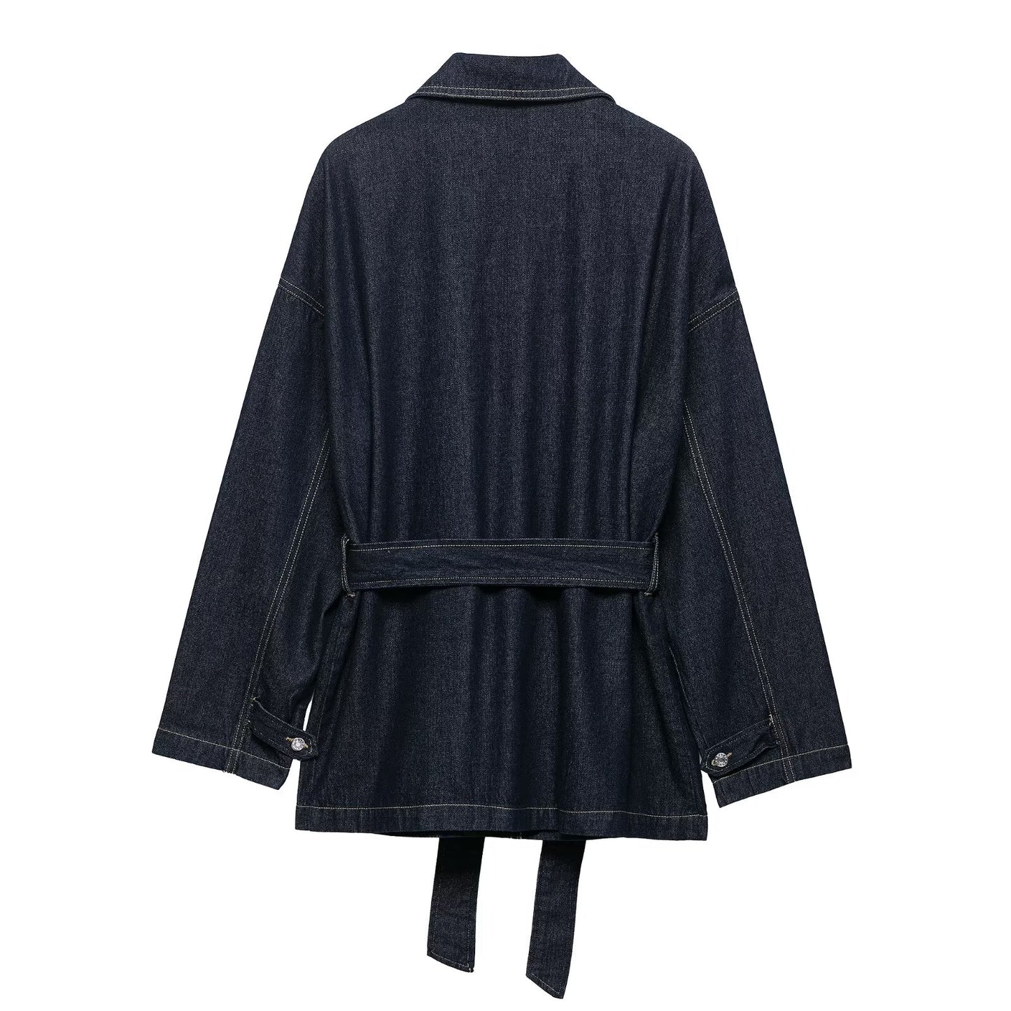 Coats: Polo Collar Belt Tooling Denim Coat