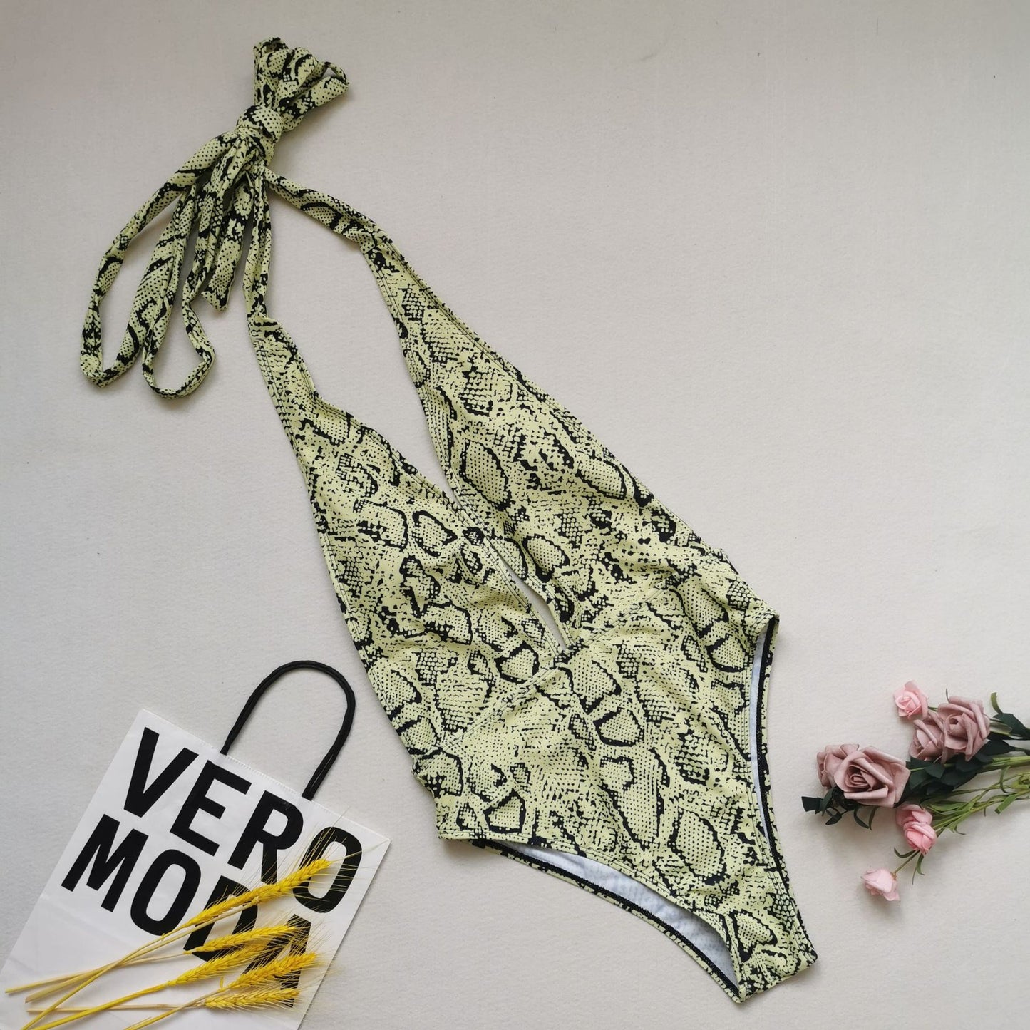 Plus Size One-piece Swimsuit Sexy Print Swimsuit Women Solid Color Swimsuit