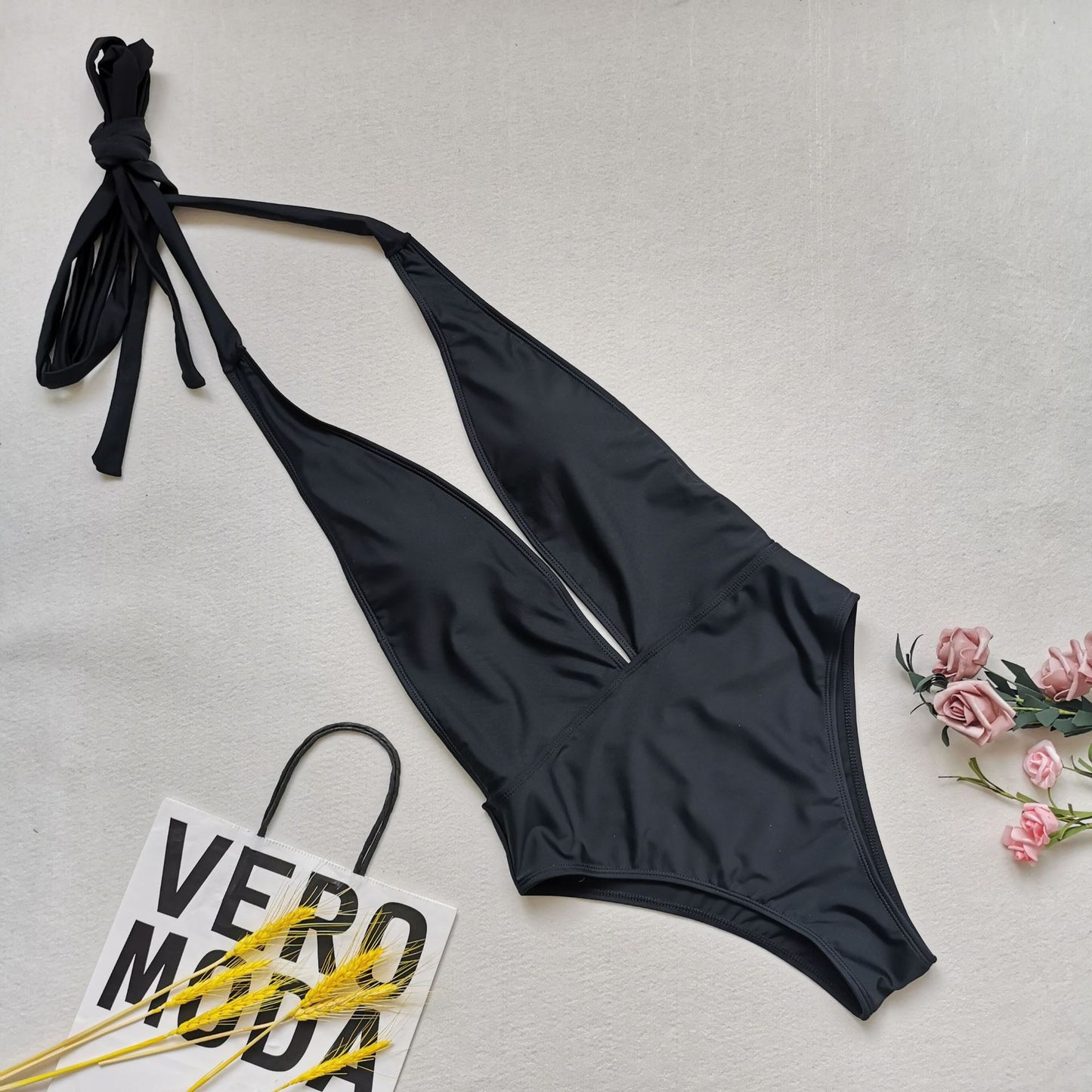 Plus Size One-piece Swimsuit Sexy Print Swimsuit Women Solid Color Swimsuit