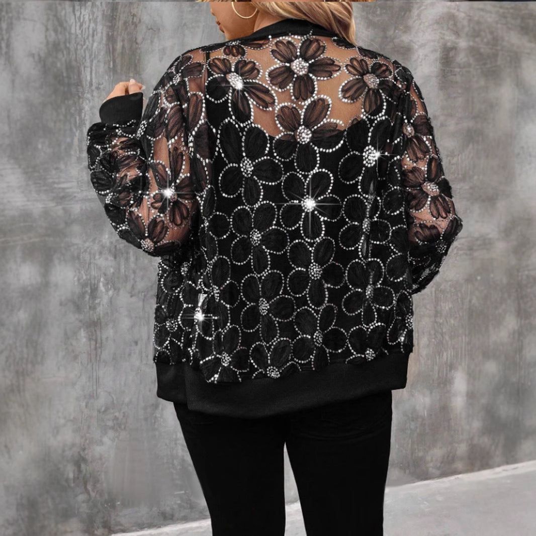 Plus Size: Sequin Floral Cardigan