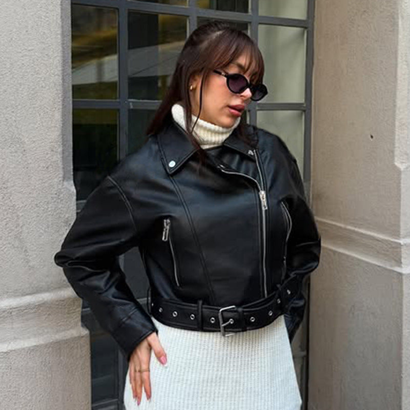 Jackets: Retro Elegant Leather Slim Jacket