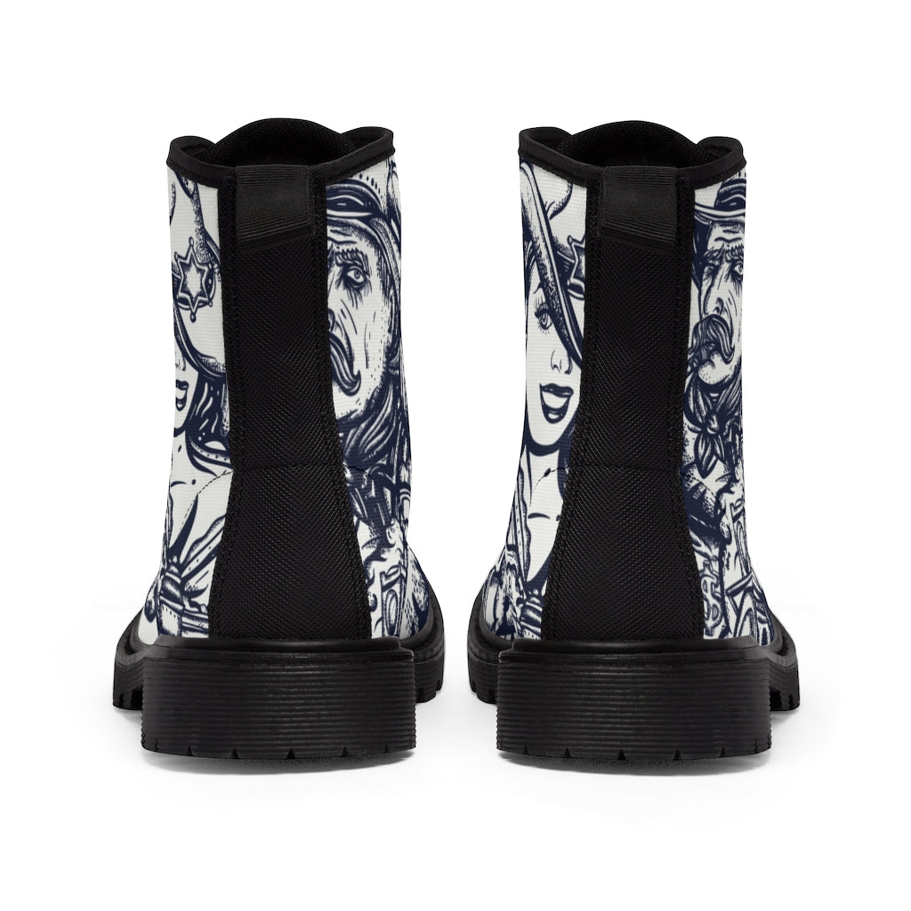 Shoes: Western Style Pattern Canvas Boot