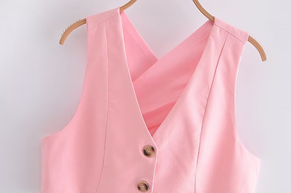 Suits: Row Button Vest Top Wide Leg Pants Suit