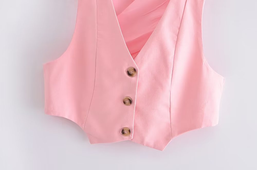 Suits: Row Button Vest Top Wide Leg Pants Suit