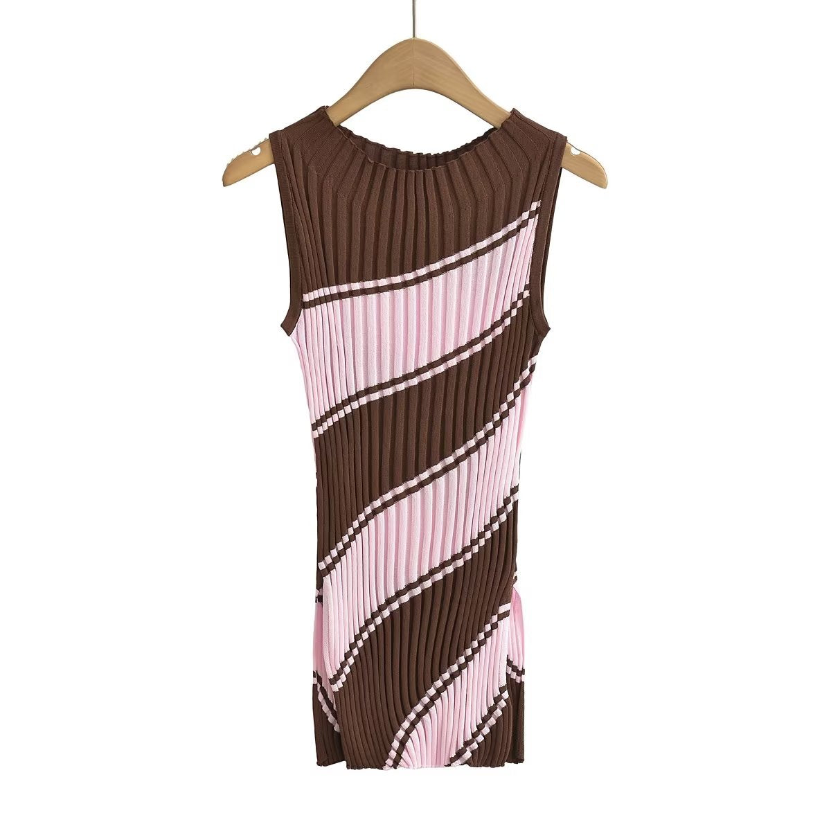 Spring Summer Women Clothing All Matching Contrast Color Pit Pattern Sleeveless Slim Thin Knitted Top