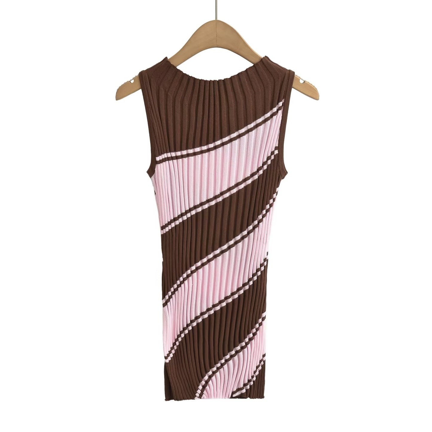 Spring Summer Women Clothing All Matching Contrast Color Pit Pattern Sleeveless Slim Thin Knitted Top