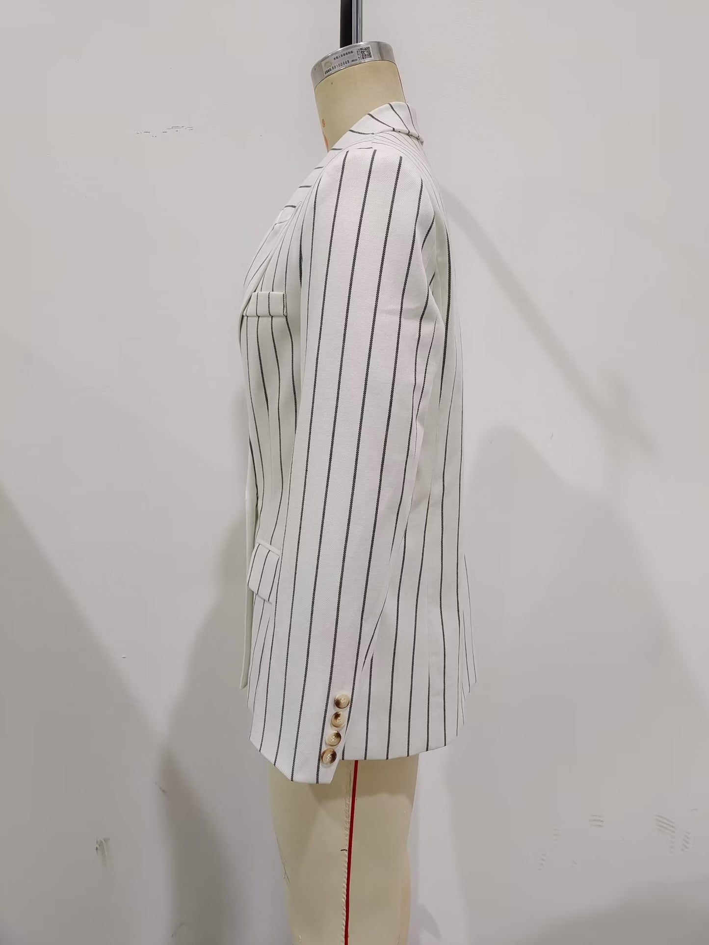 Suits: Women High Waist Ptripe Work Pant Double Breasted Blazer