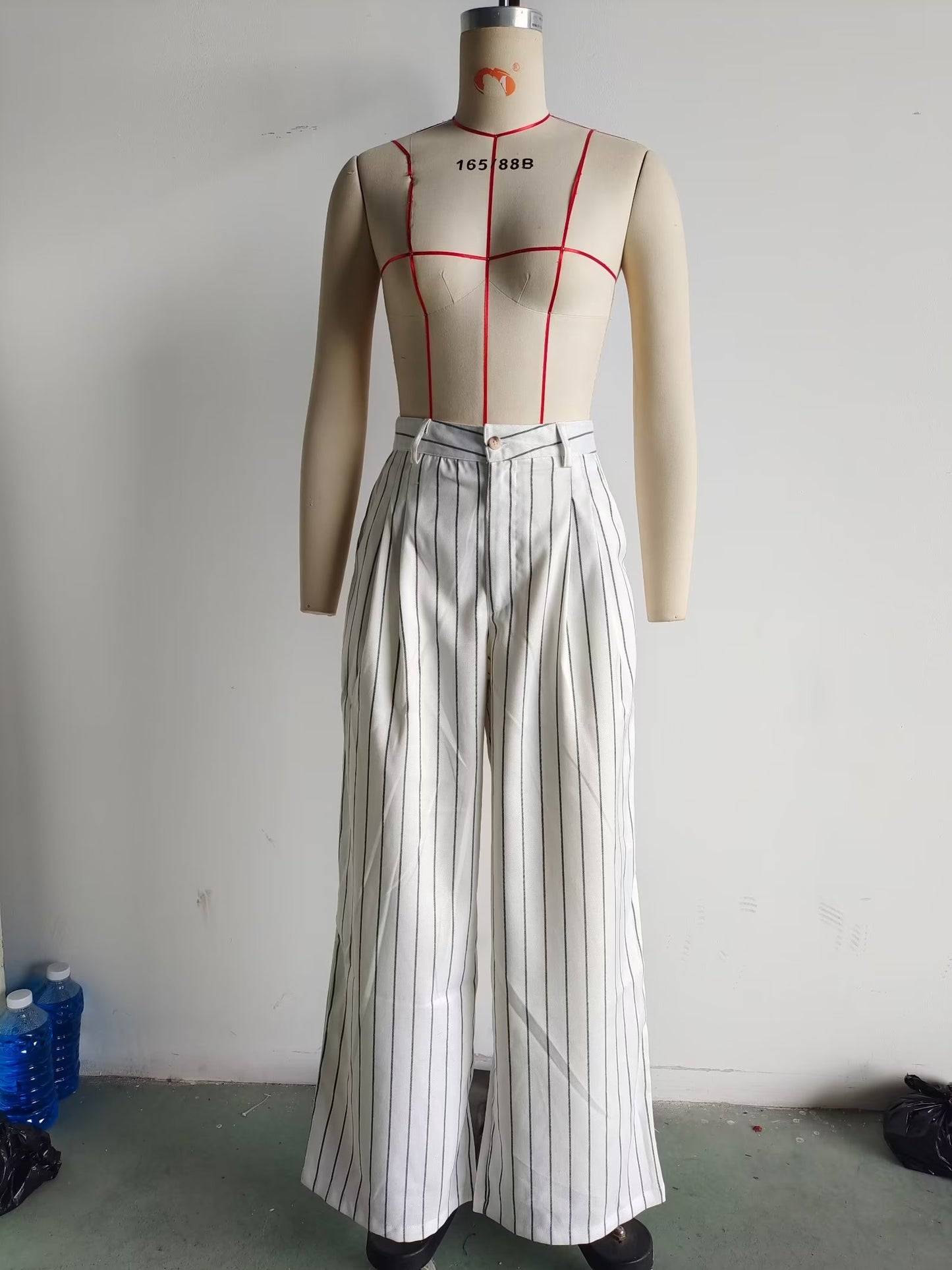 Suits: Women High Waist Ptripe Work Pant Double Breasted Blazer