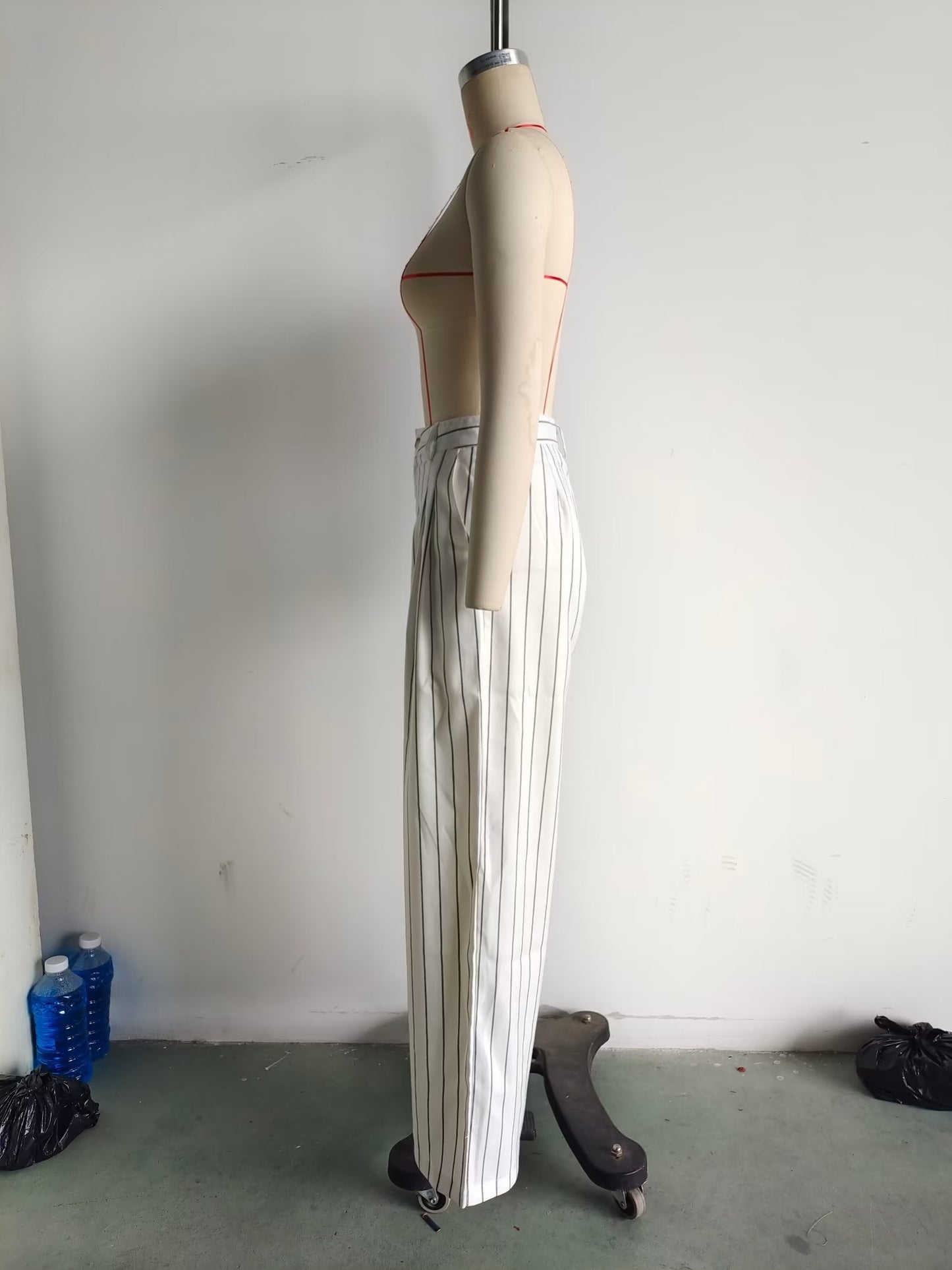 Suits: Women High Waist Ptripe Work Pant Double Breasted Blazer