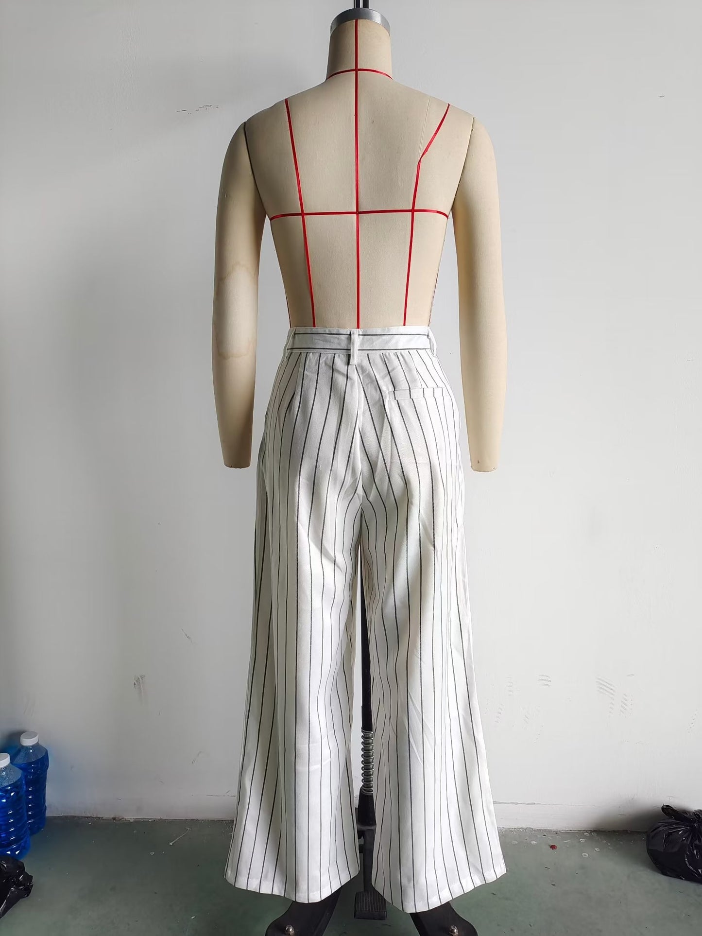 Suits: Women High Waist Ptripe Work Pant Double Breasted Blazer