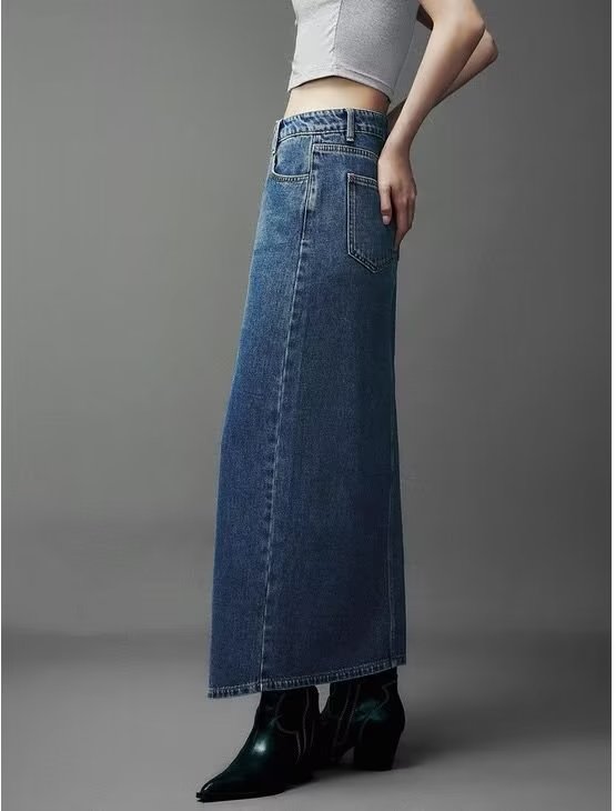 Skirts: Niche Skirt Summer Asymmetric Oblique Placket Front Slit Denim