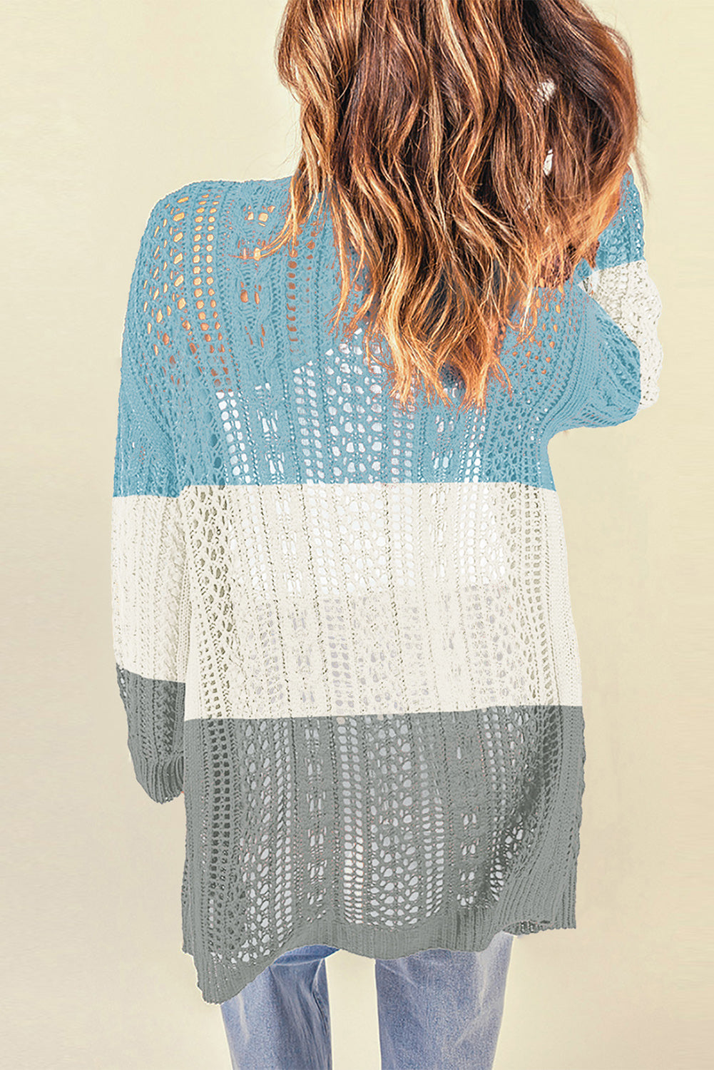 Tops: Double Take Openwork Ribbed Cuff Longline Cardigan