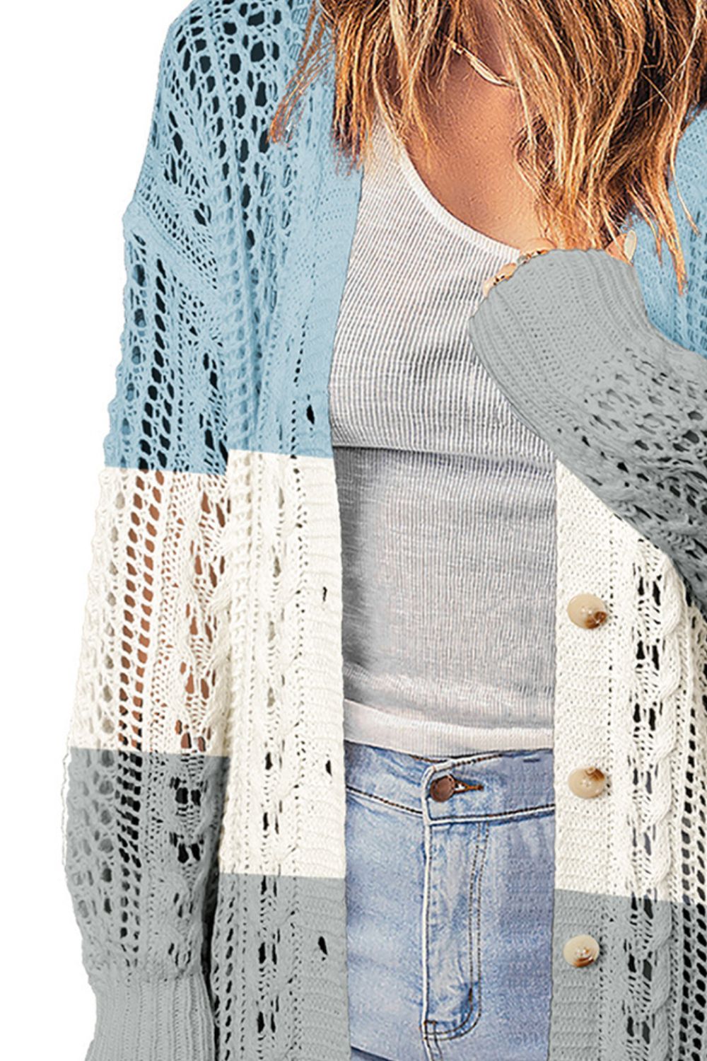 Tops: Double Take Openwork Ribbed Cuff Longline Cardigan