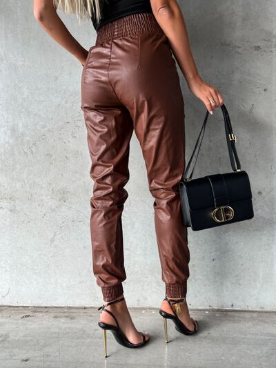 Pants: Smocked High Waist Pants with Pockets