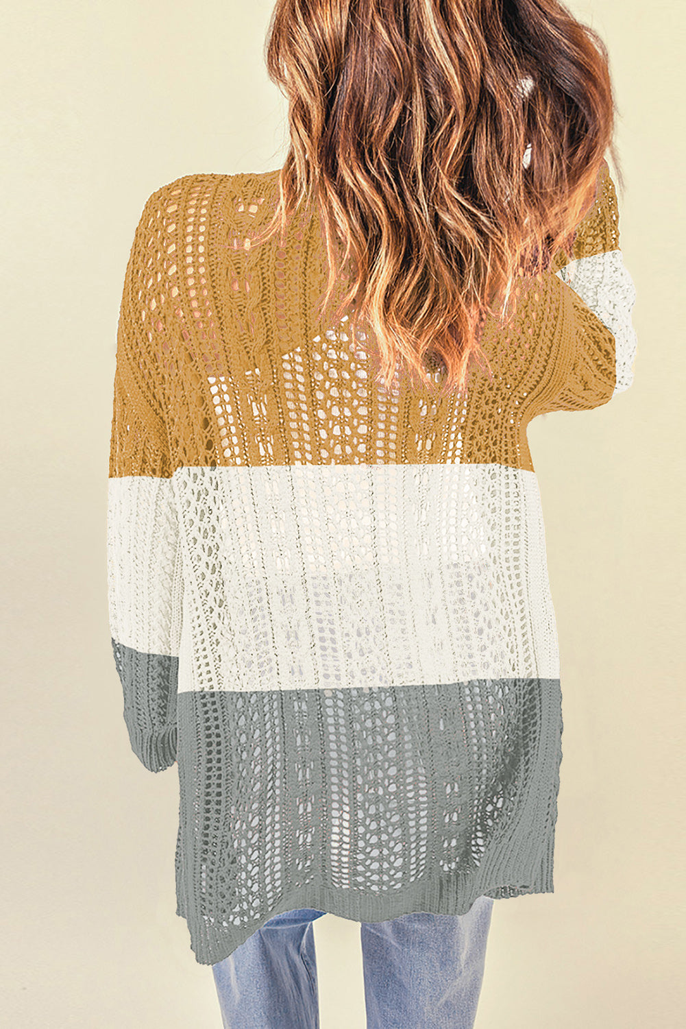 Tops: Double Take Openwork Ribbed Cuff Longline Cardigan