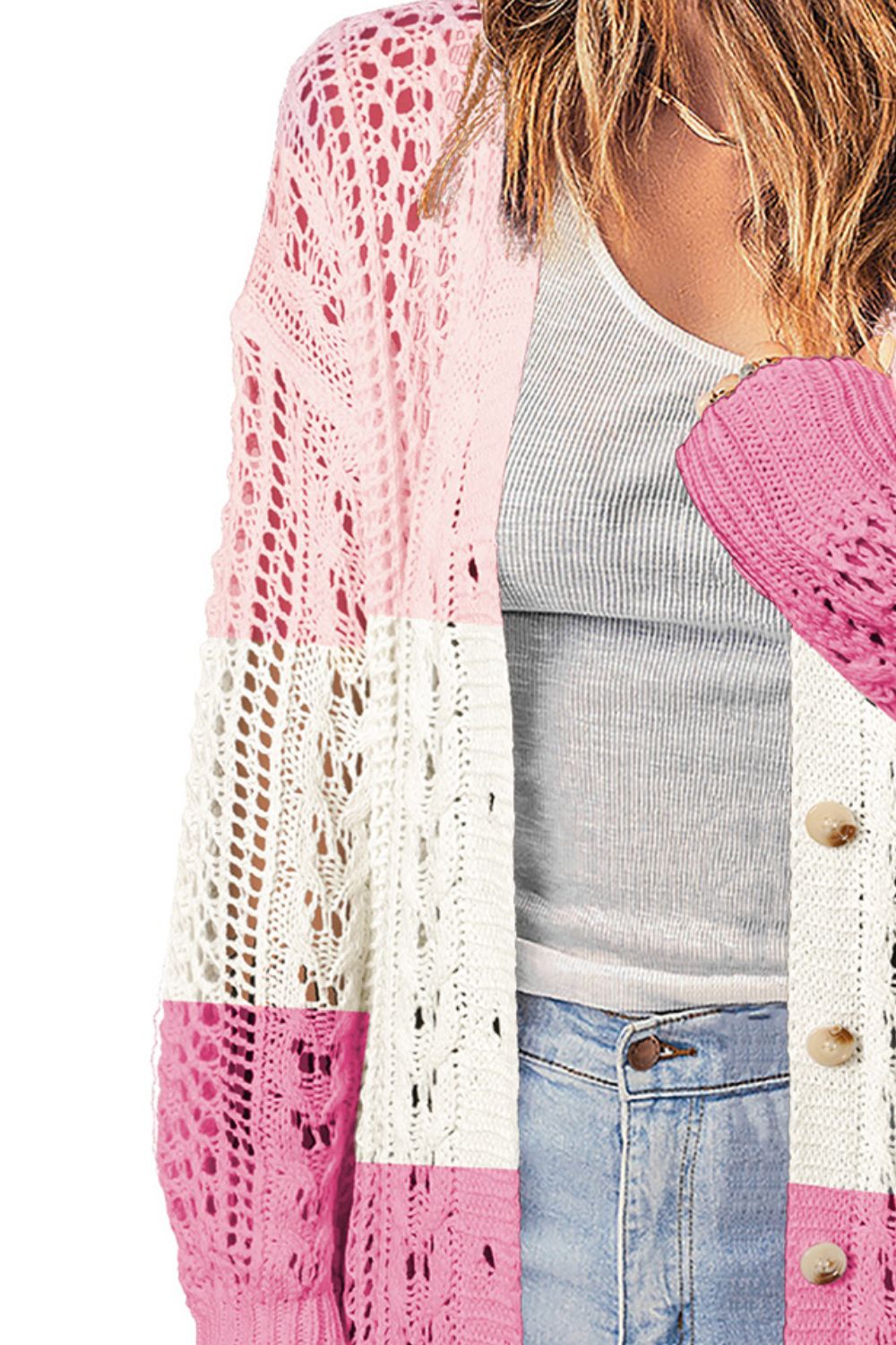 Tops: Double Take Openwork Ribbed Cuff Longline Cardigan