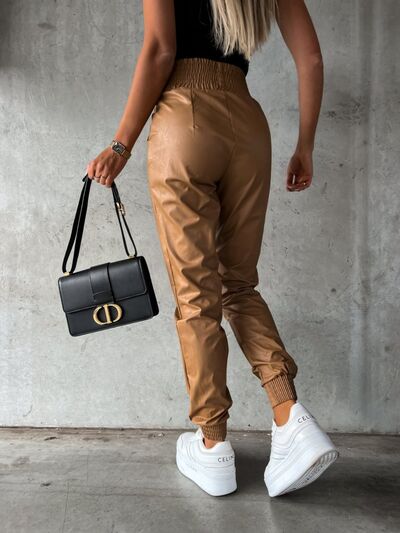 Pants: Smocked High Waist Pants with Pockets