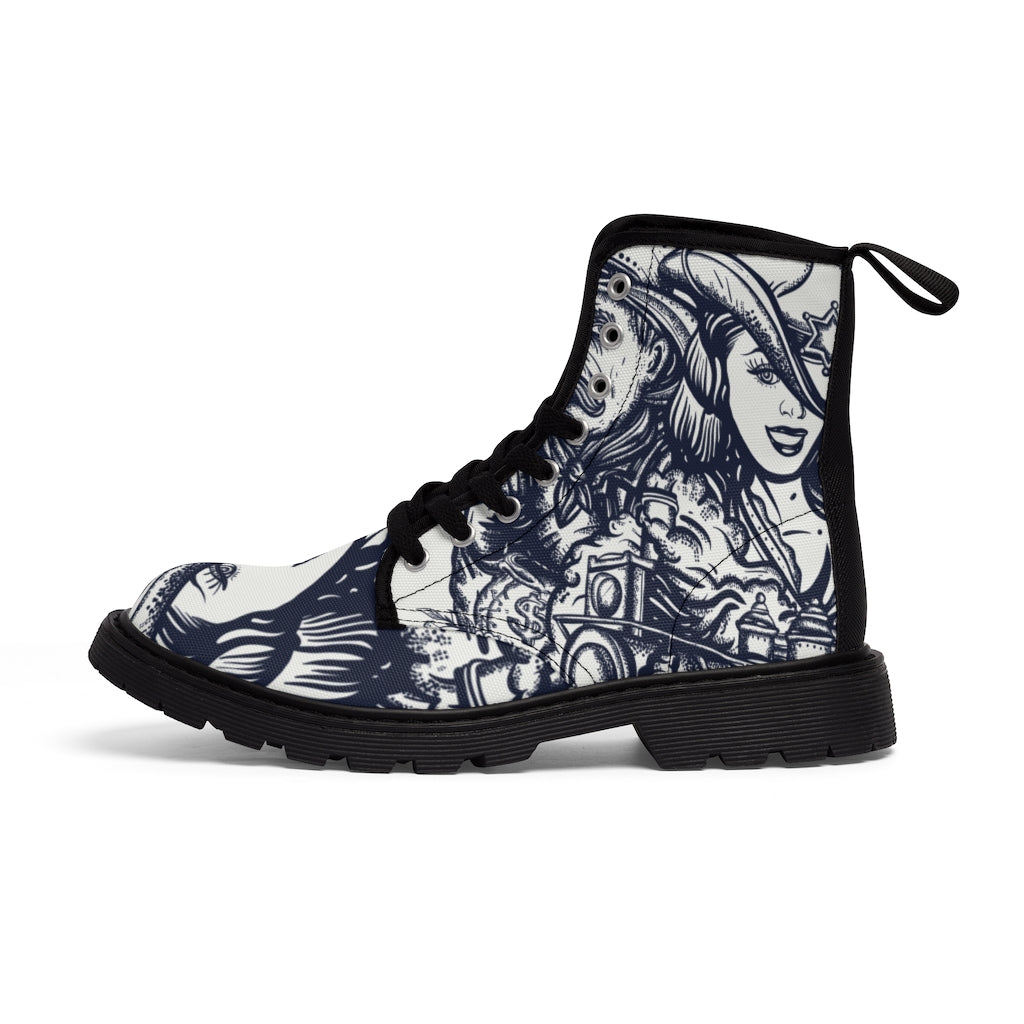 Shoes: Western Style Pattern Canvas Boot