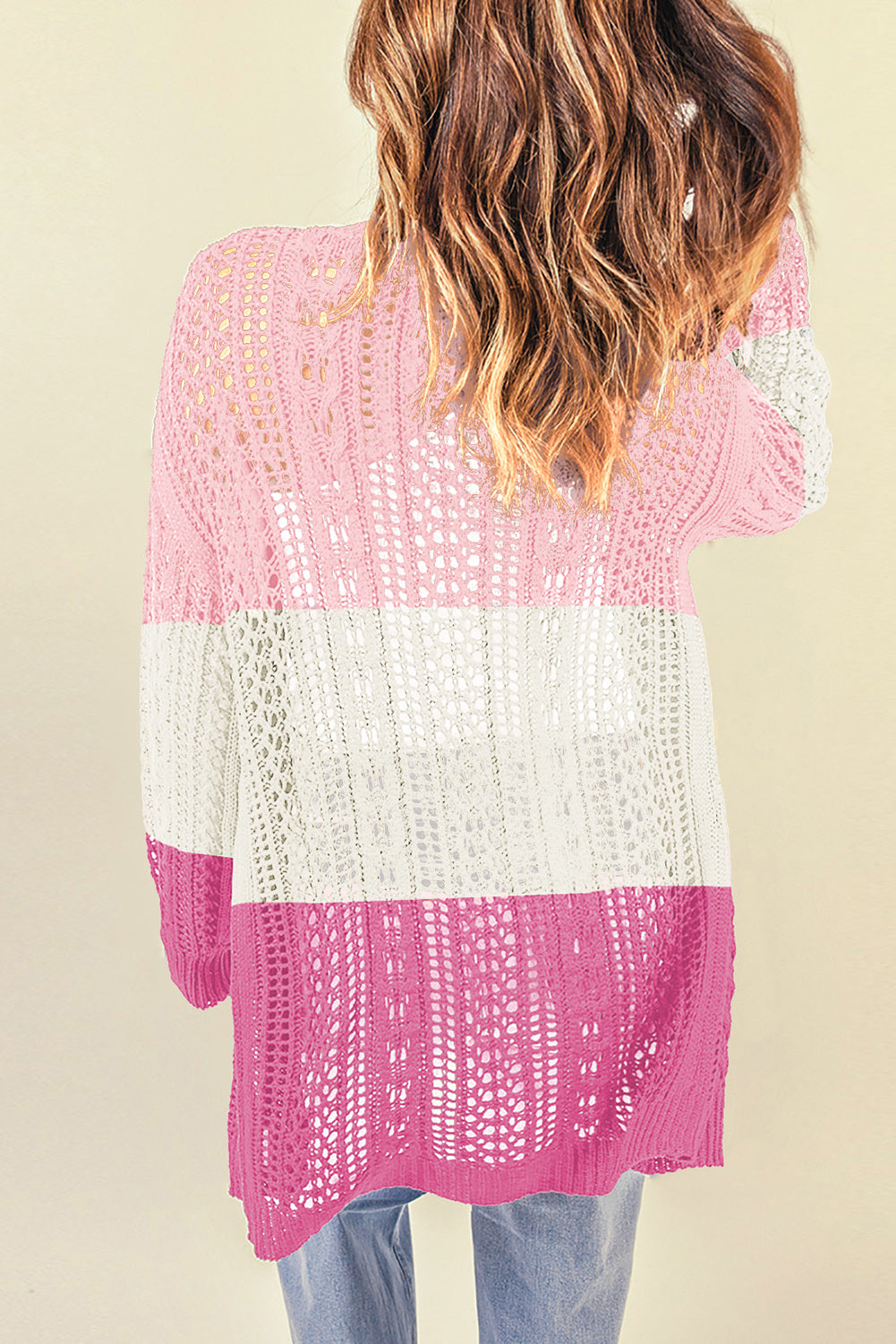 Tops: Double Take Openwork Ribbed Cuff Longline Cardigan