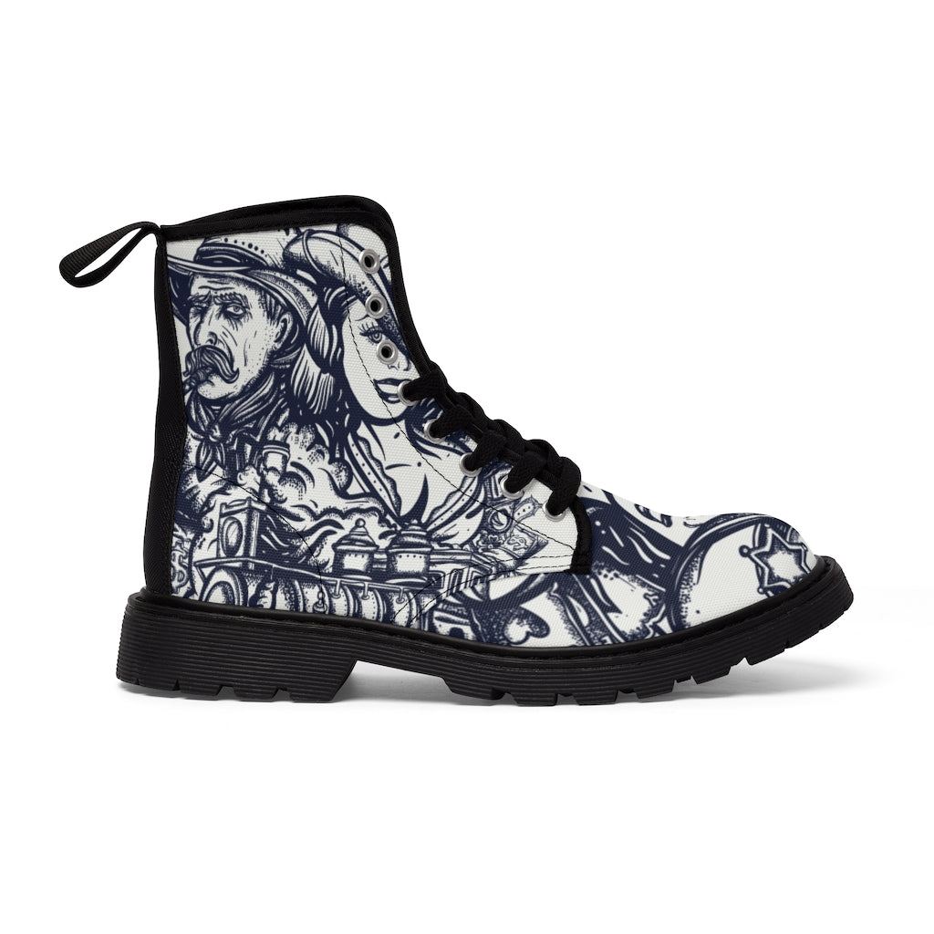 Shoes: Western Style Pattern Canvas Boot