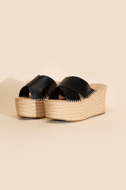 Shoes: PARTNER-S RAFFIA PLATFORM SLIDES