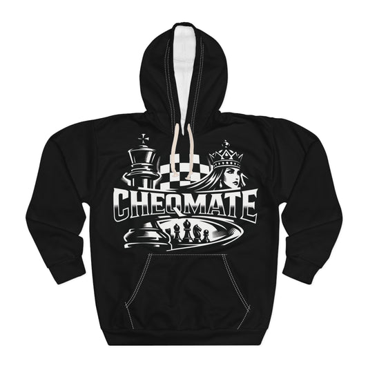 Cheqmate Hoodie — Black Chess Graphics Pullover for Players & Fans