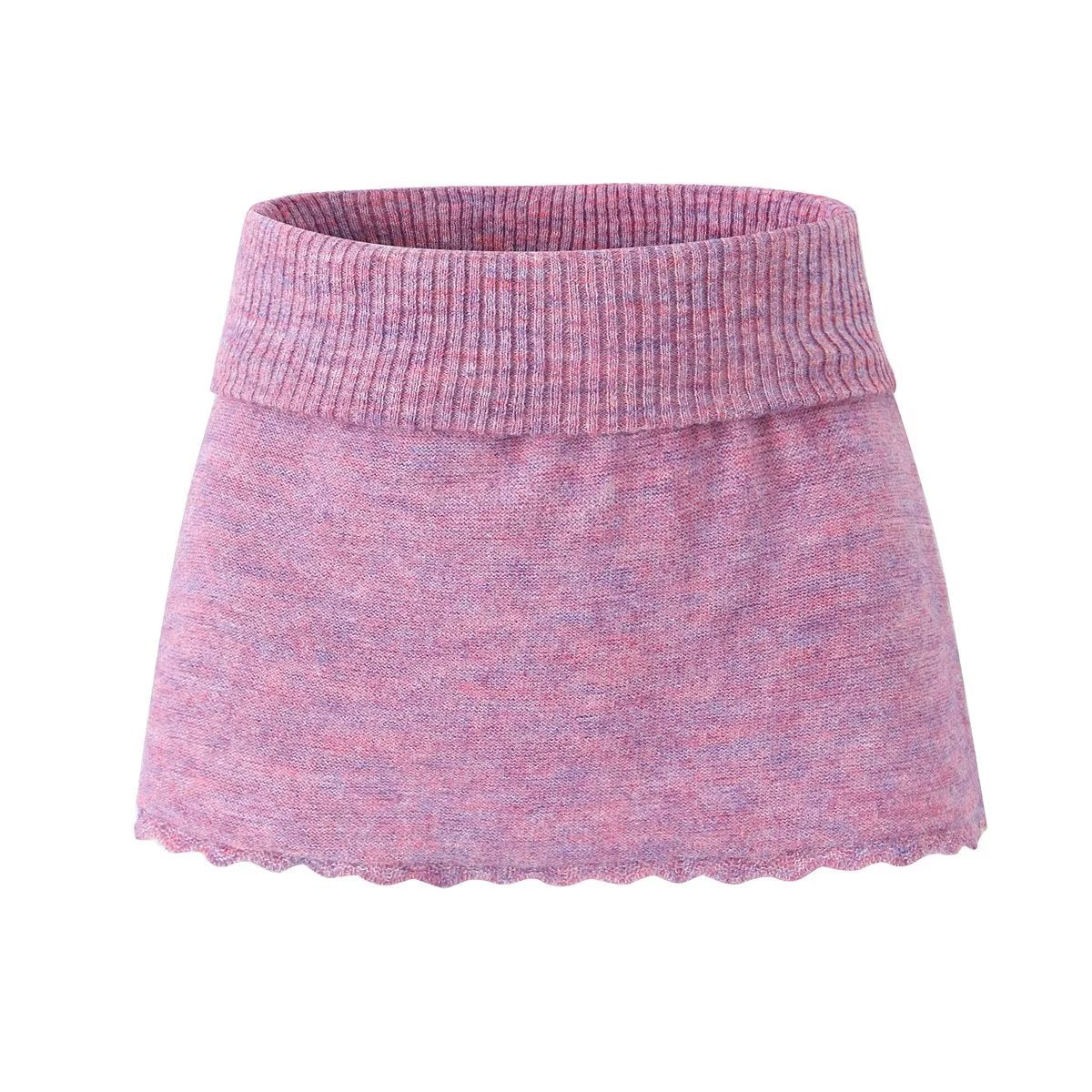 2 Piece Set: Blended Knitted Vest Top Wide Waist Skirt Set