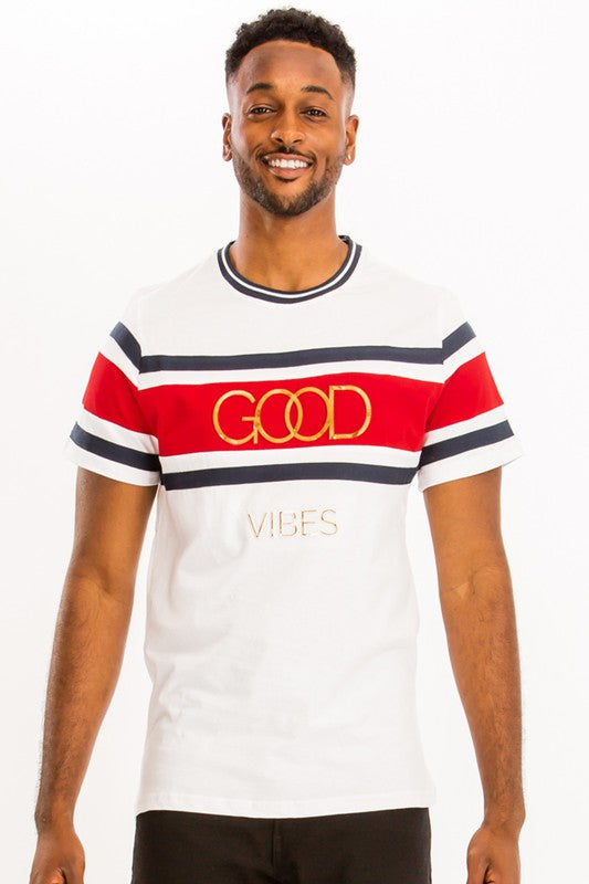 Mens: Good Vibes 3D Design Print Gold Foil