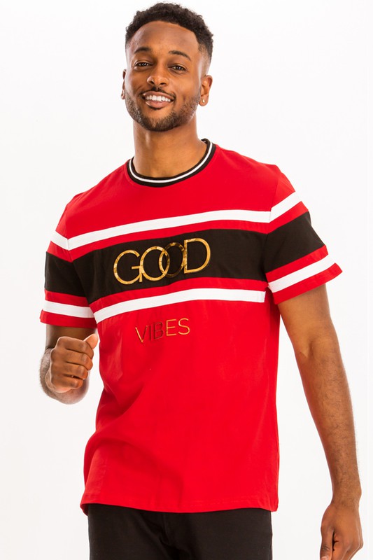 Mens: Good Vibes 3D Design Print Gold Foil