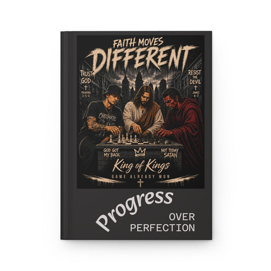 Faith Moves Different Hardcover Journal — "Progress Over Perfection" Christian Inspirational Notebook