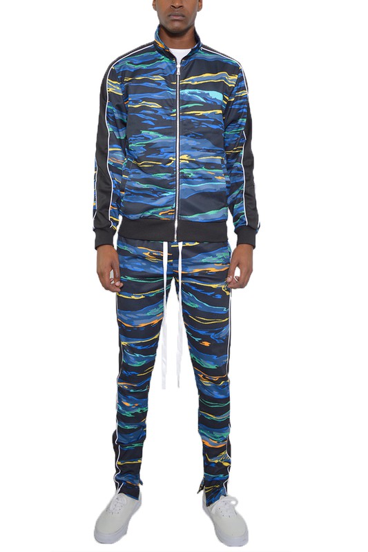 MENS: PRINT FULL ZIP TRACK SUIT SET