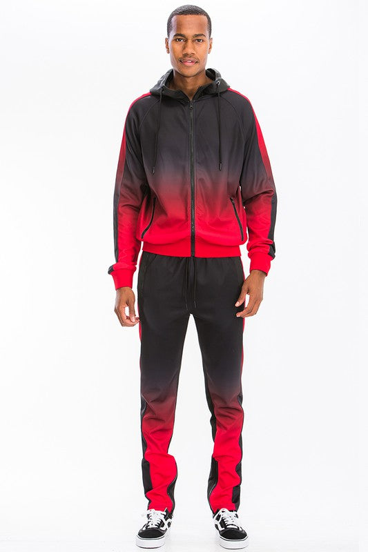 Mens: Black Red Full Zip Ombre Track Suit