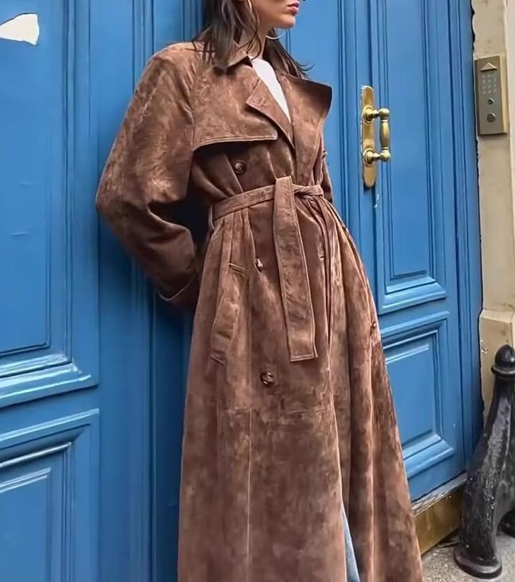 Coats: Vintage Suede Double Breasted Overcoat