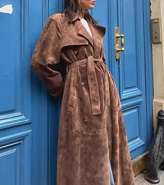 Coats: Vintage Suede Double Breasted Overcoat
