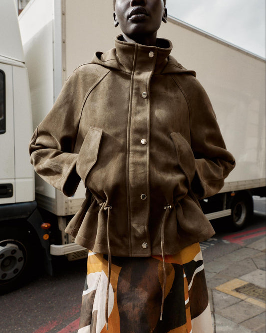 Coats: Urban Army Green Collared Drawstring Waist Coat