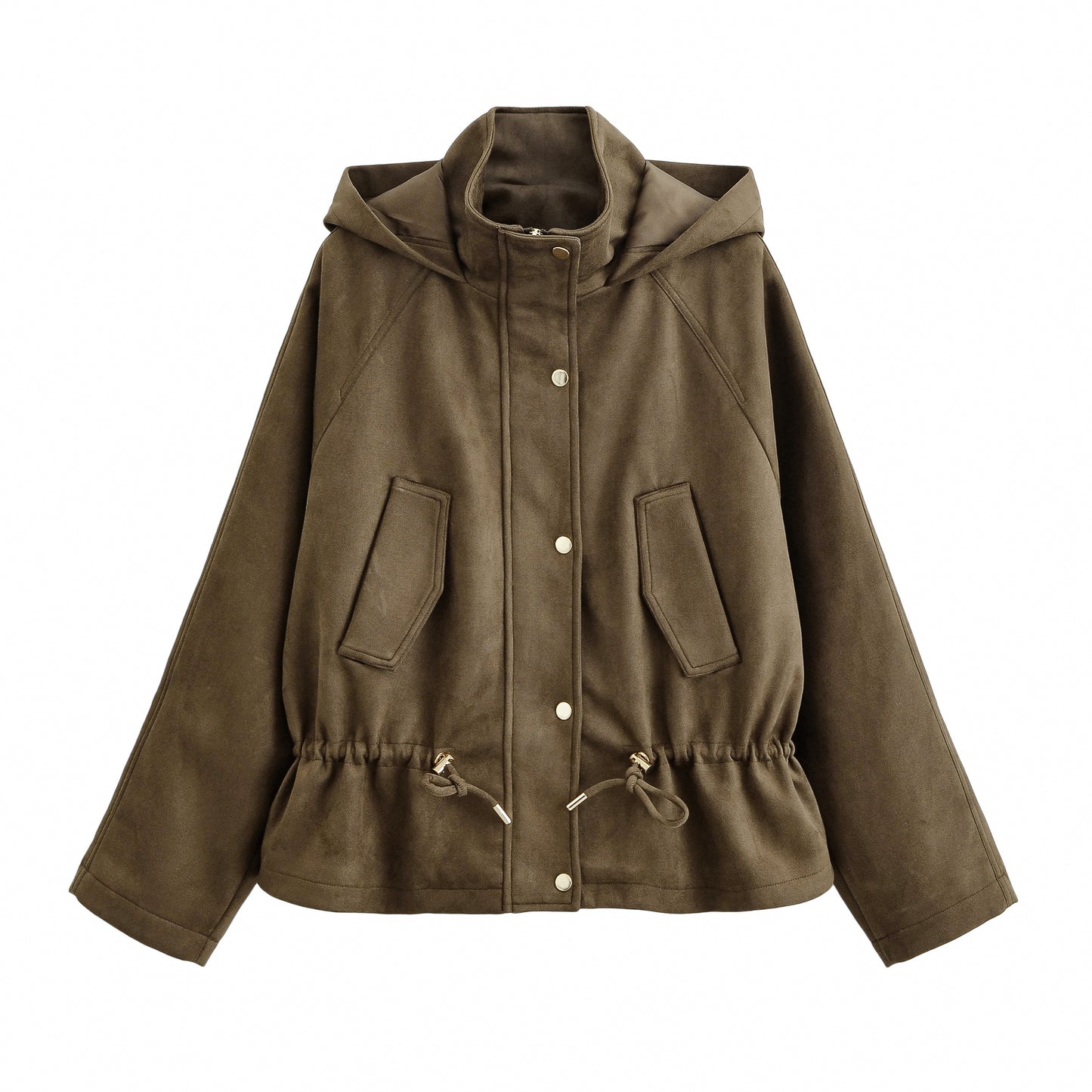Coats: Urban Army Green Collared Drawstring Waist Coat