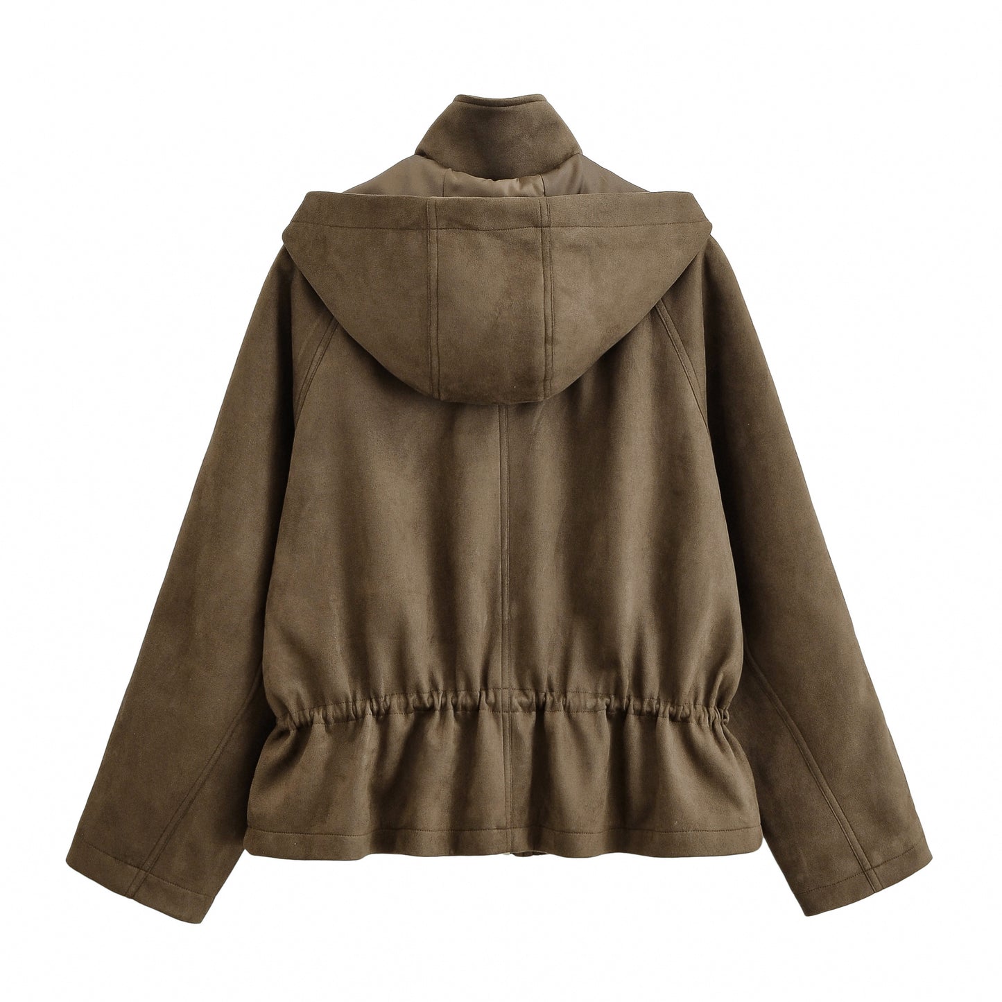 Coats: Urban Army Green Collared Drawstring Waist Coat