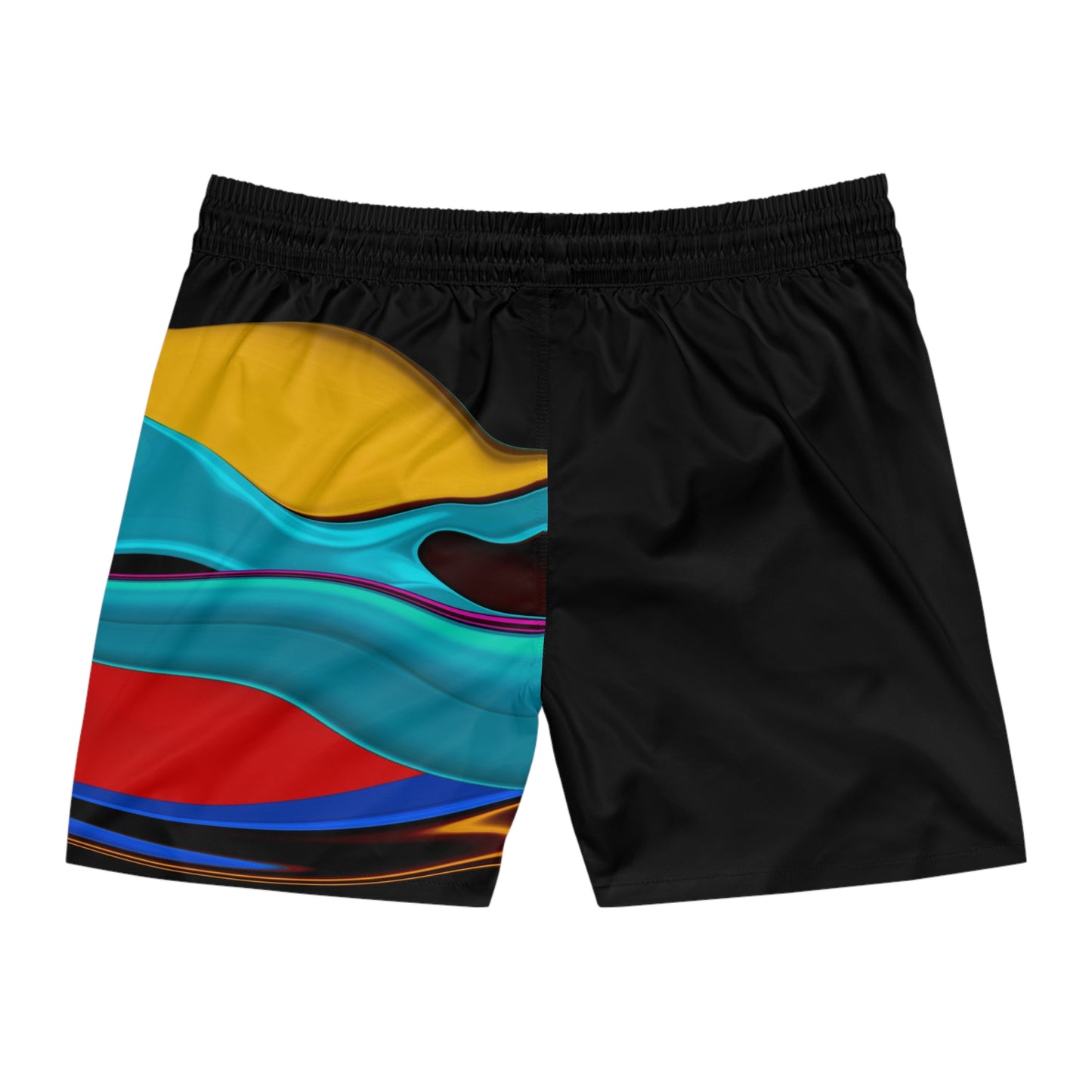 Abstract Wave Swim Shorts — Colorful Striped Men's Mid-Length Beach Trunks