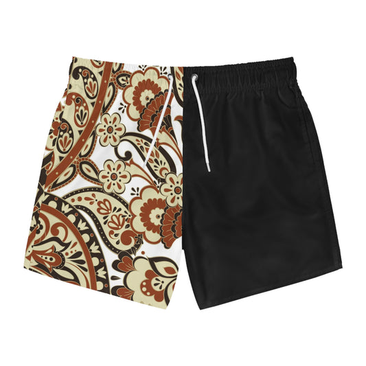 Men's Retro Paisley Half-Print Swim Trunks