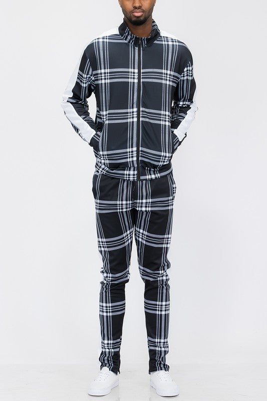 Mens: PLAID CHECKERED FULL ZIP TRACK PANTS SET