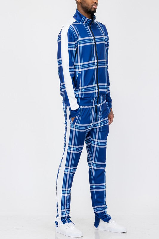 Mens: PLAID CHECKERED FULL ZIP TRACK PANTS SET