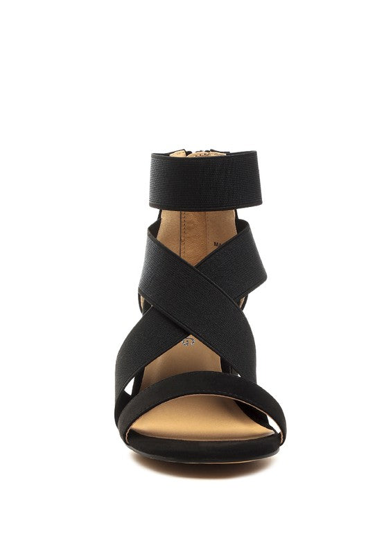 Shoes: BENICIA ELASTIC STRAPPY BLOCK HEEL SANDALS