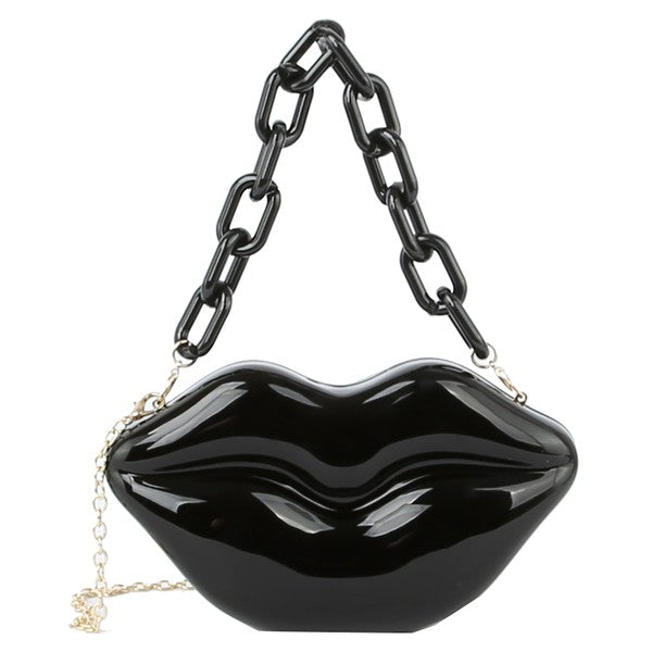 Handbags: Acrylic Hard Case Lips Clutch Crossbody Bag