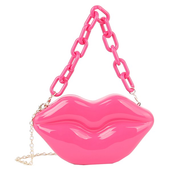 Handbags: Acrylic Hard Case Lips Clutch Crossbody Bag