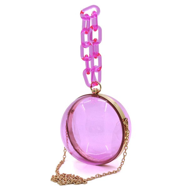 Handbags: Acrylic Chain Handle See Thru Ball Crossbody Bag