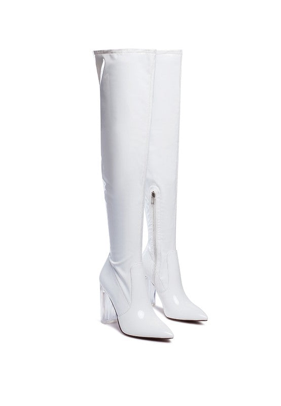 Shoes: NOIRE THIGH HIGH LONG BOOTS IN PATENT PU