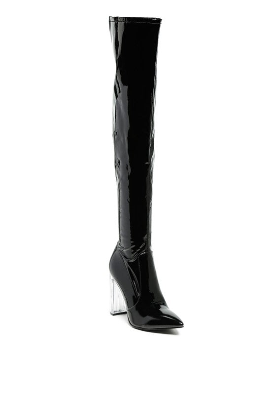 Shoes: NOIRE THIGH HIGH LONG BOOTS IN PATENT PU