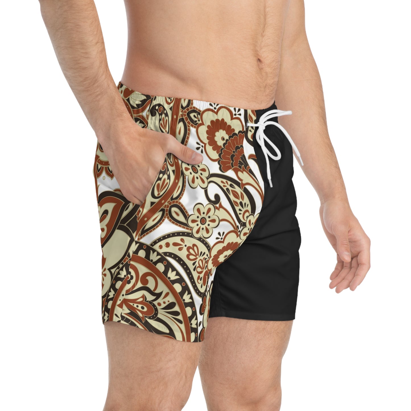 Men's Retro Paisley Half-Print Swim Trunks