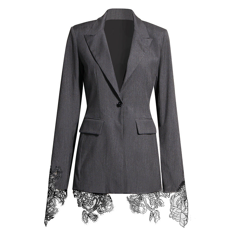 Jackets: Machine Embroidery Lace Patchwork Waist Slimming Drape Coat